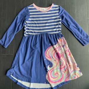 Girls Blue and White Unicorn Dress